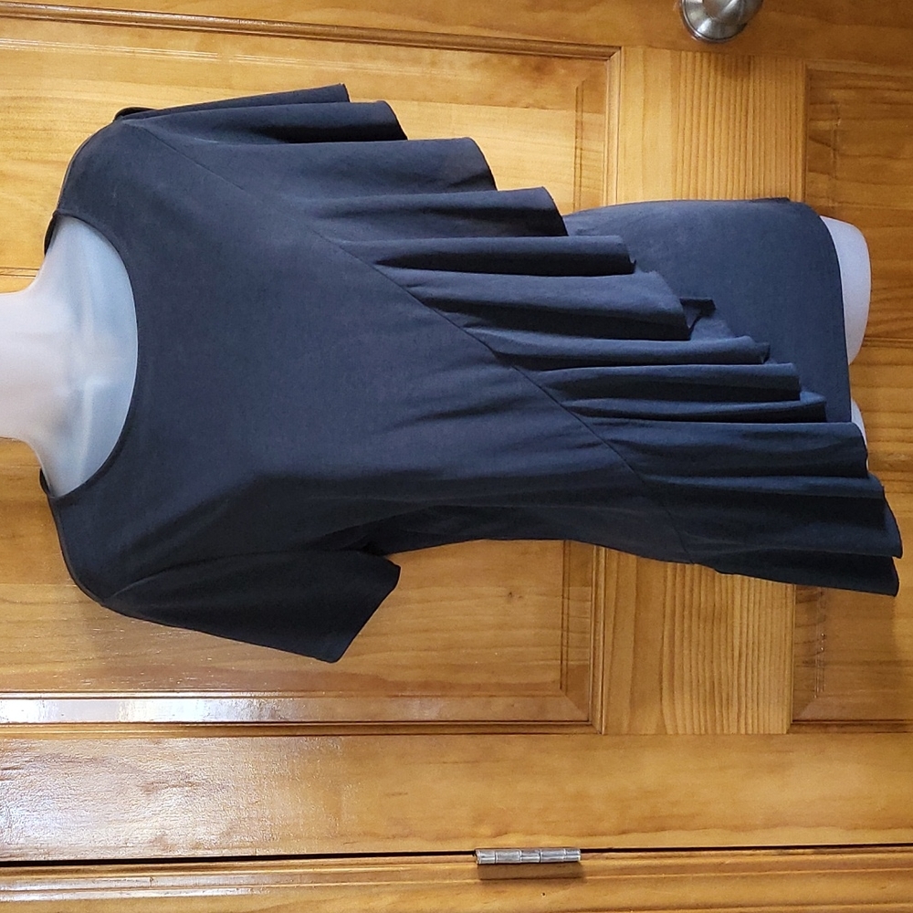 Time and Tru Navy blue polyester silk like short sleeve blouse with ruffle:large